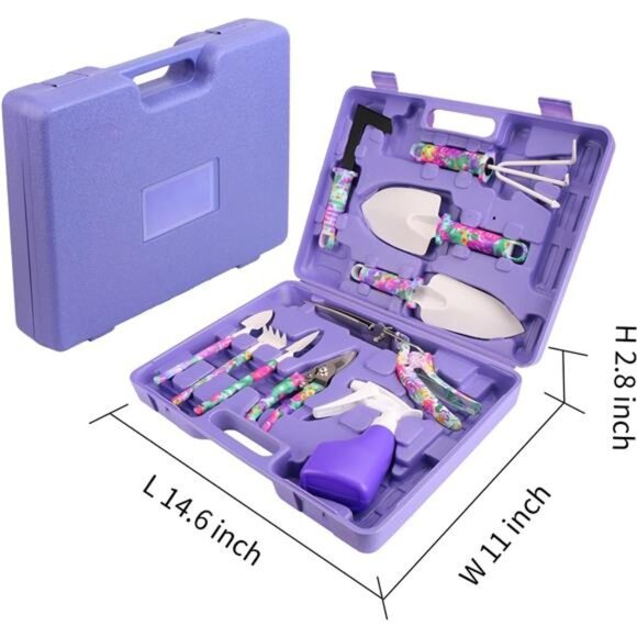 Garden Tools Set, 10 Pieces Gardening Tools with Floral Print, Ergonomic Handle - Picture 6 of 8